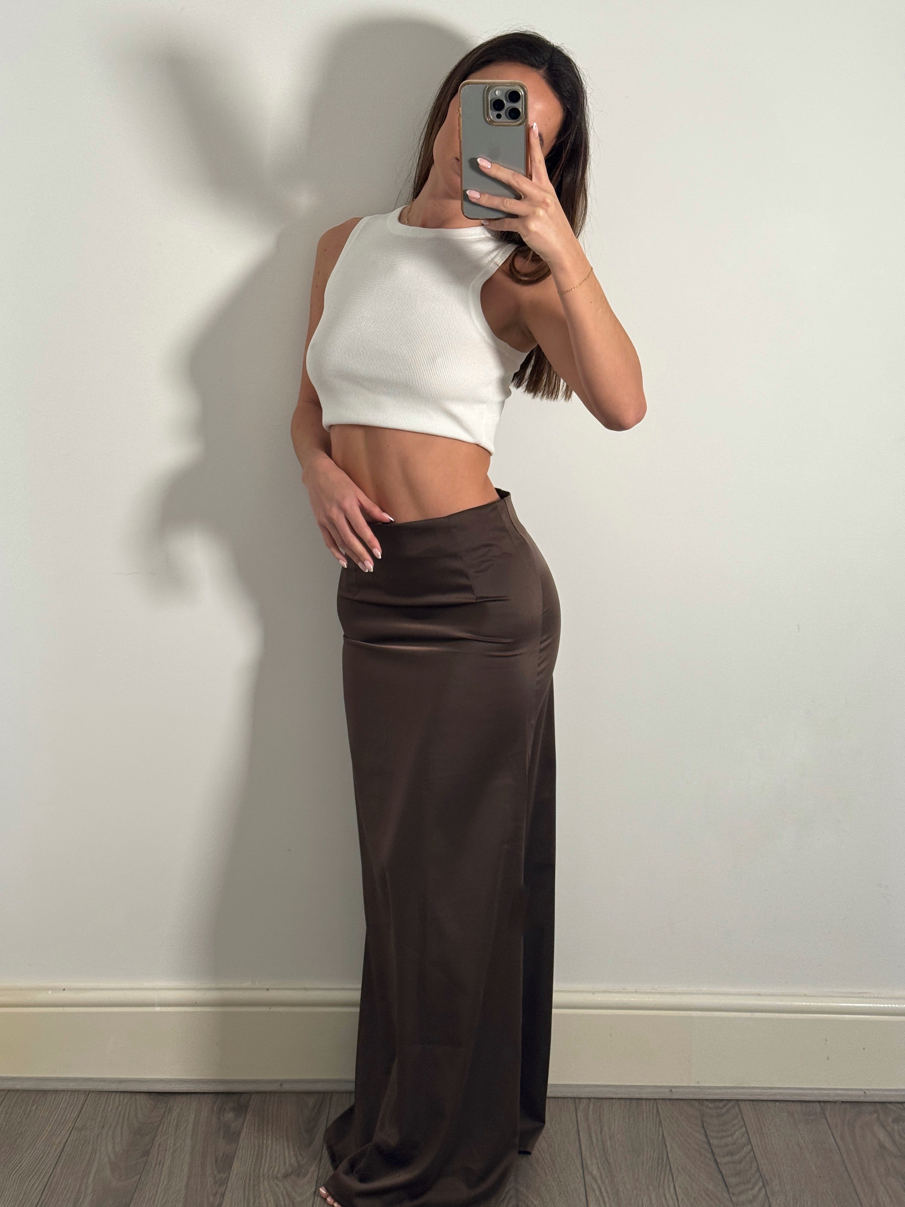 Brown satin maxi skirt The AM Shop