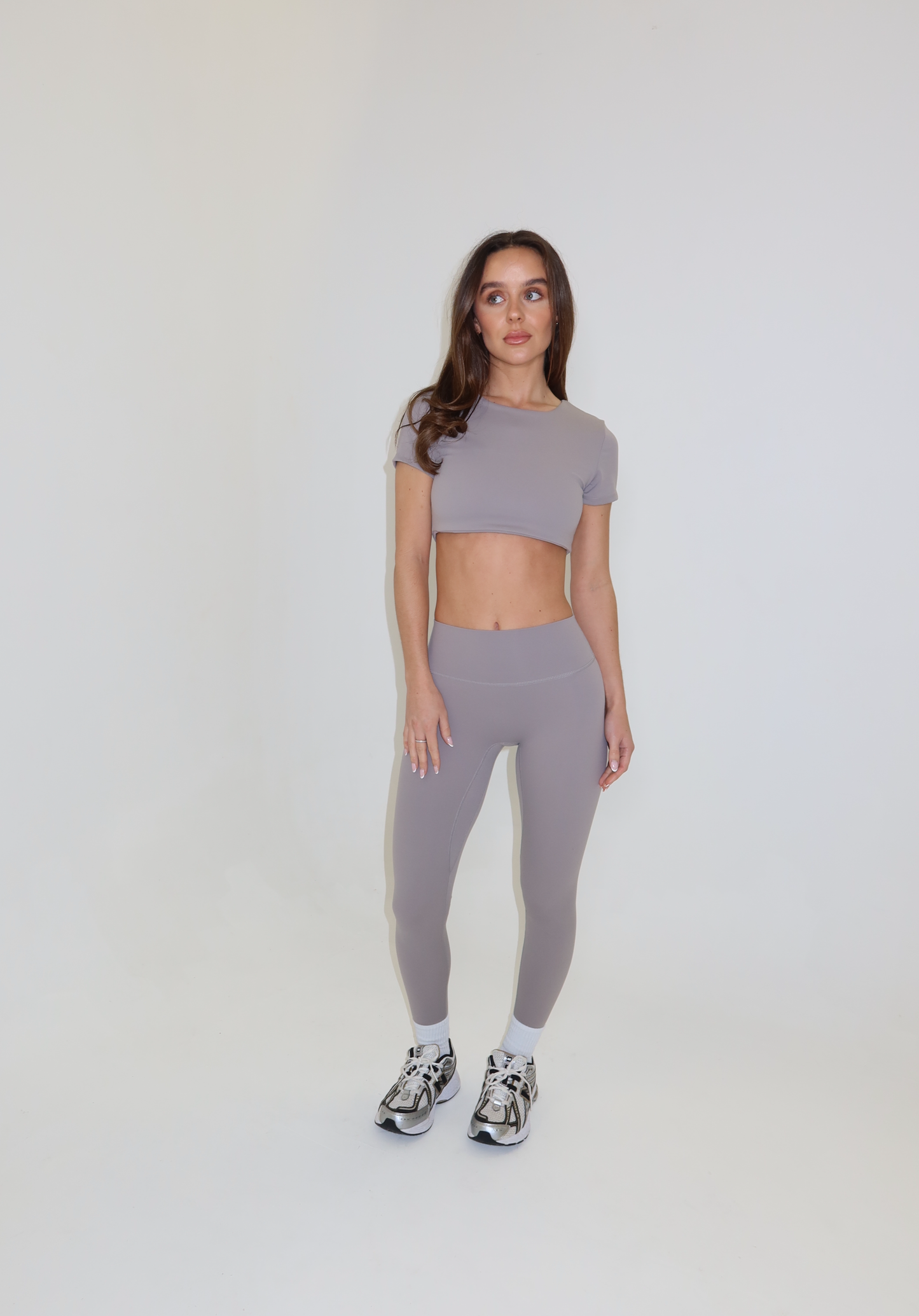 Grey cropped sculpt top